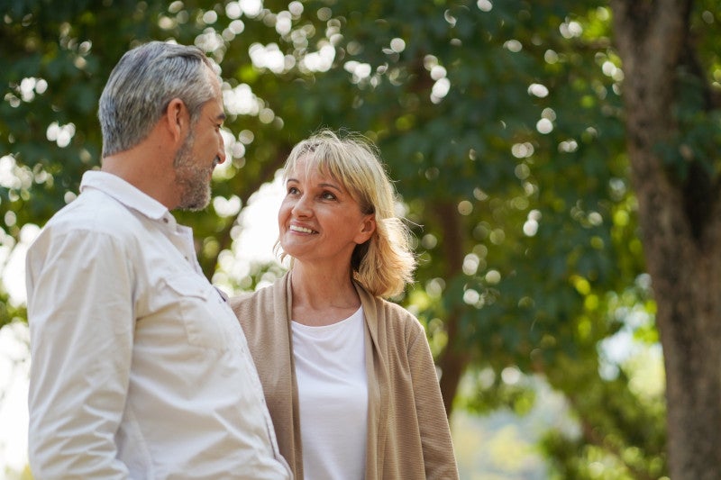 Retired couple out for a walk